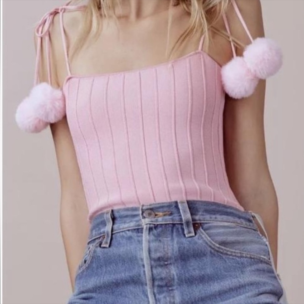 FL&L Pink Ribbed Pom Bodysuit